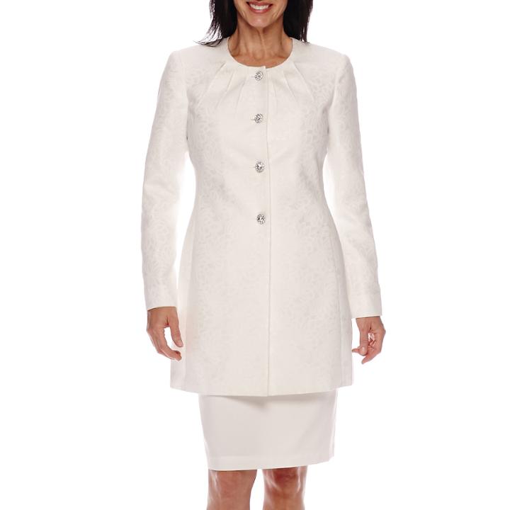 Isabella Long-sleeve 4-button Collarless Long Jacket And Skirt Suit Set