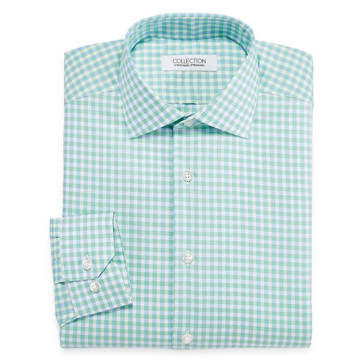 Collection By Michael Strahan Wrinkle-free Cotton Stretch Long Sleeve Dress Shirt Woven Grid