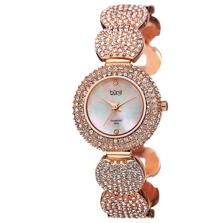 Burgi Womens Rose Goldtone Strap Watch-b-109rg