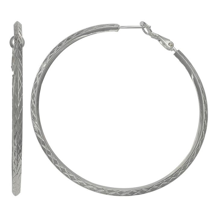 Silver Reflections Silver Plated 60mm Diamond Cut Pure Silver Over Brass 60mm Round Hoop Earrings