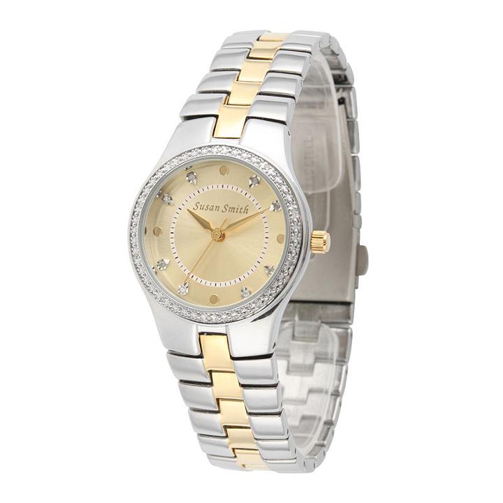 Personalized Dial Womens Diamond-accent Two-tone Bracelet Watch