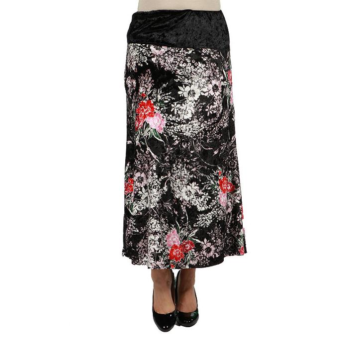 24/7 Comfort Apparel Floral Velvet Curvy Skirt - Plus