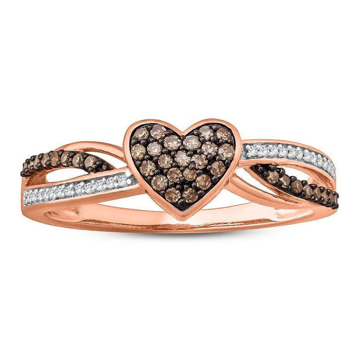 Womens 1/5 Ct. T.w. Genuine Diamond Champagne 10k Gold Heart Engagement Ring