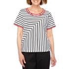Alfred Dunner Barcelona Short Sleeve Crew Neck Stripe T-shirt-womens Petites