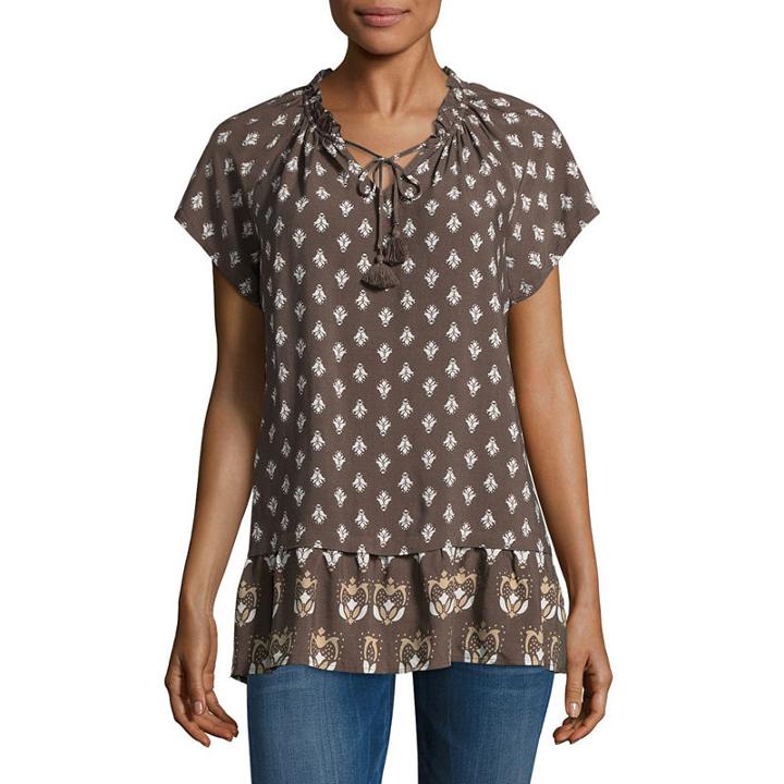 St. John's Bay Split Neck Peplum Blouse - Tall