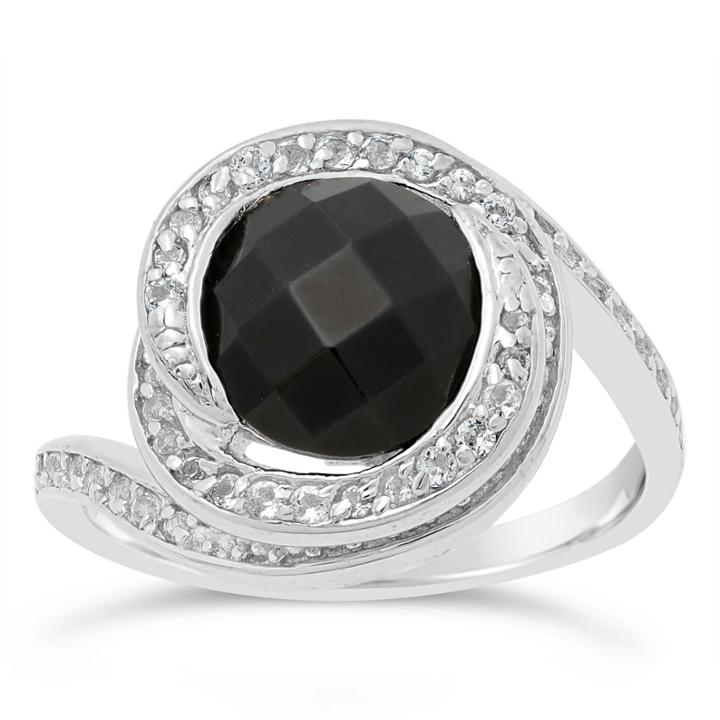 Womens Genuine Black Onyx Sterling Silver Cocktail Ring