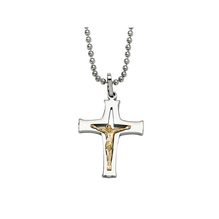 Mens Stainless Steel & 14k Gold Accent Crucifix Pendant
