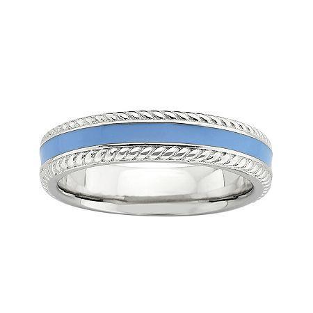 Personally Stackable Sterling Silver Blue Enamel Braided Edge Ring