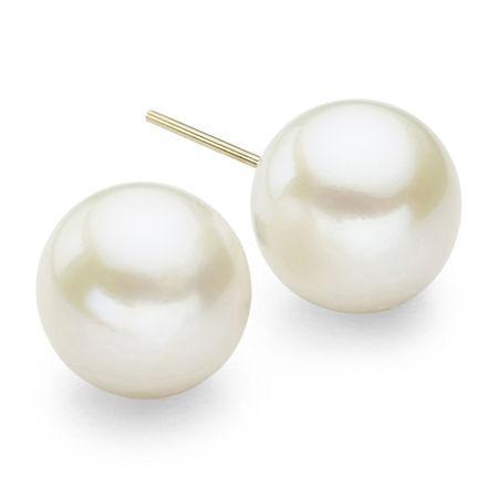 Cultured 11-12mm Freshwater Pearl 10k Yellow Gold Stud Earrings