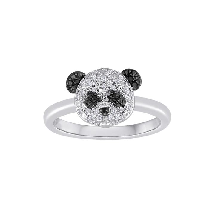1/10 Ct. T.w. White And Color-enhanced Black Diamond Sterling Silver Panda Ring