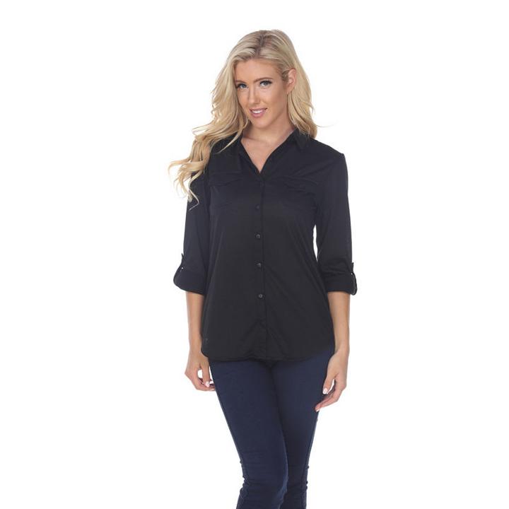 White Mark 'skylar' Stretchy Button-down Top