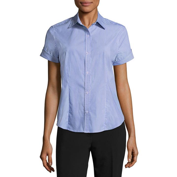 Liz Claiborne Button Front Short Sleeve Shirt - Talls