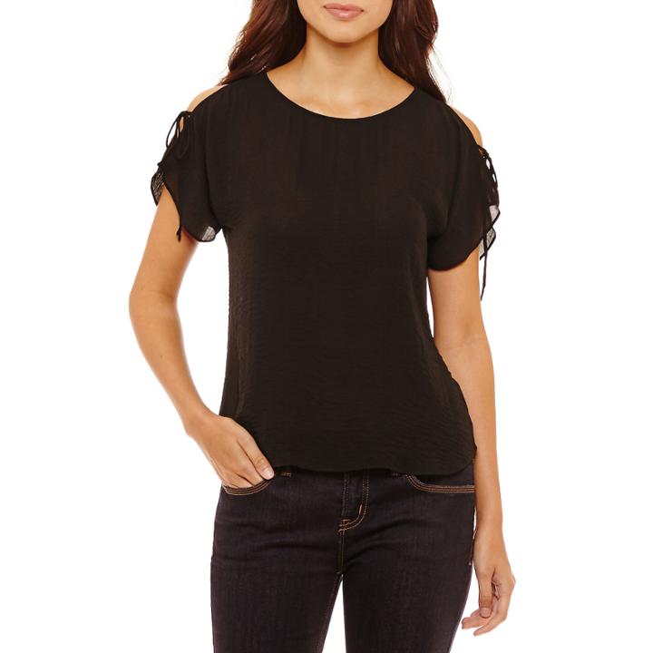 Bold Elements Tie Sleeve Cold Shoulder Top