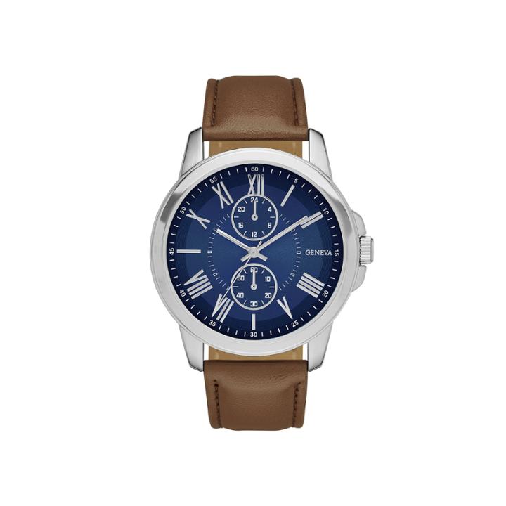 Geneva Mens Champagne Dial Brown Strap Watch