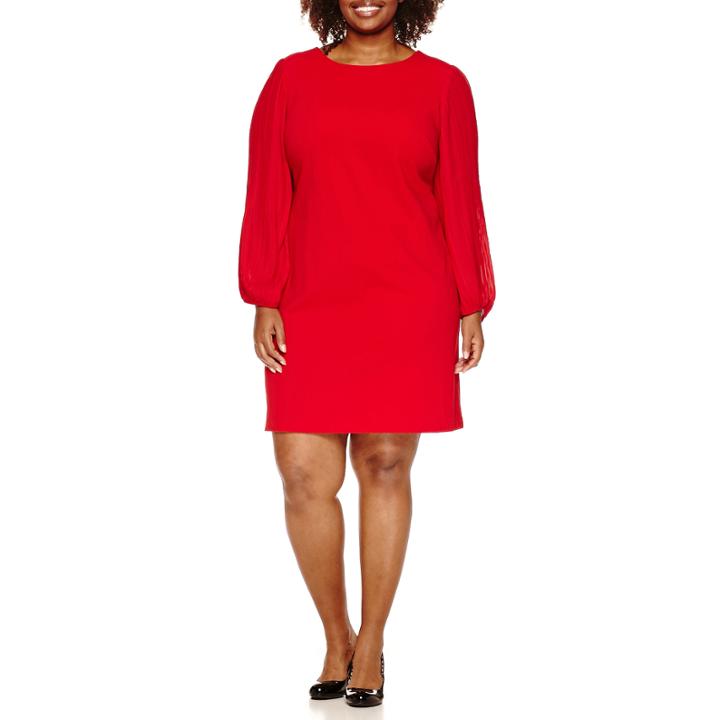 Donna Ricco Long Pleated Sleeve Sheath Dress-plus