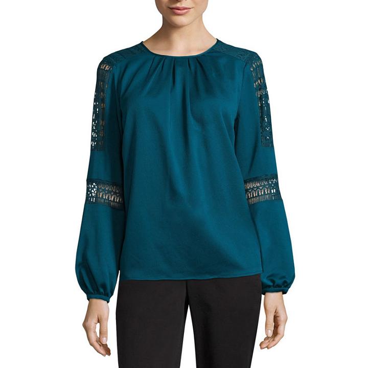 Liz Claiborne Long Sleeve Woven Lace Blouse - Tall