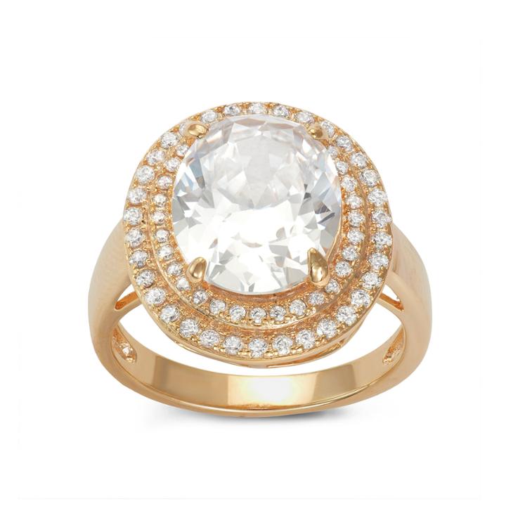 Diamonart Womens Greater Than 6 Ct. T.w. Lab Created White Cubic Zirconia 14k Gold Over Silver Cocktail Ring
