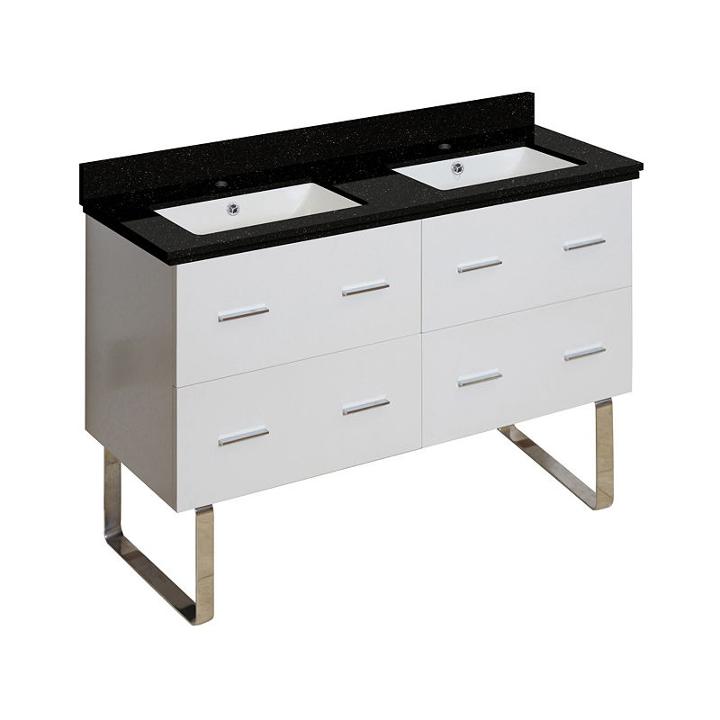47.5-in. W Floor Mount White Vanity Set For 1 Holedrilling Black Galaxy Top White Um Sink