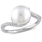 Womens 1/6 Ct. T.w. 9.5m White Cultured Freshwater Pearls 10k White Gold Cocktail Ring