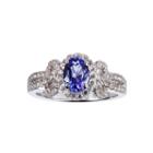 Womens Blue Tanzanite Sterling Silver Halo Ring