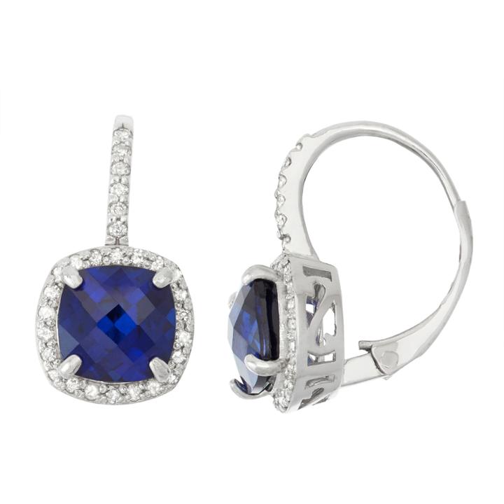 Lab Created Sapphire And 1/4c. T.t.w. Diamond 10k White Gold Earrings