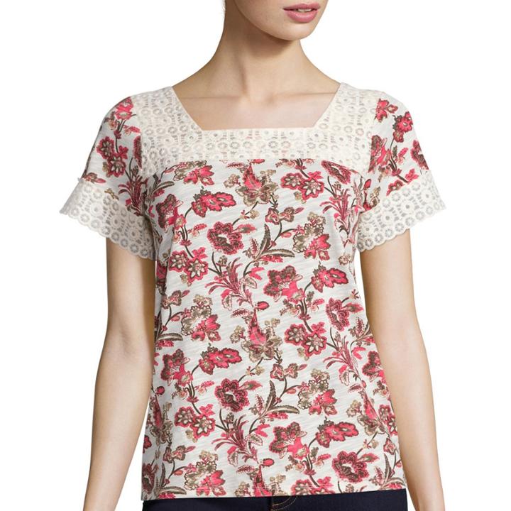 St. John's Bay Flutter-sleeve Lace-yoke Top - Tall