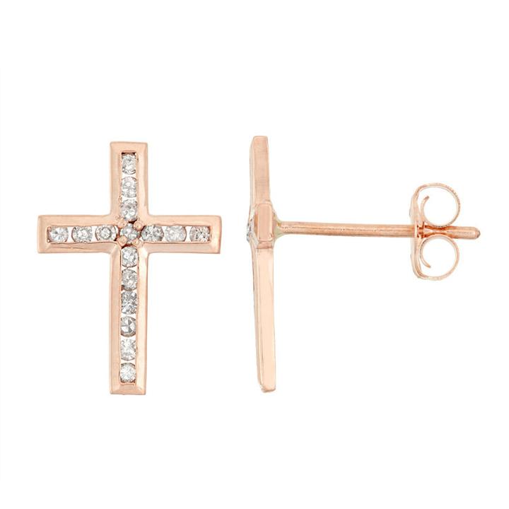 1/6 Ct. T.w. Genuine White Diamond 11.9mm Cross Stud Earrings