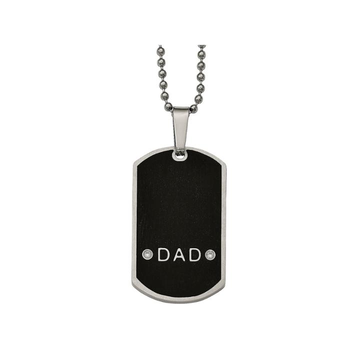 Mens Cubic Zirconia Stainless Steel Dad Dog Tag Pendant