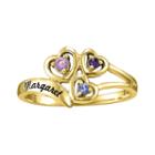 Womens Genuine Stone Multi Color 14k Gold Heart 3-stone Ring