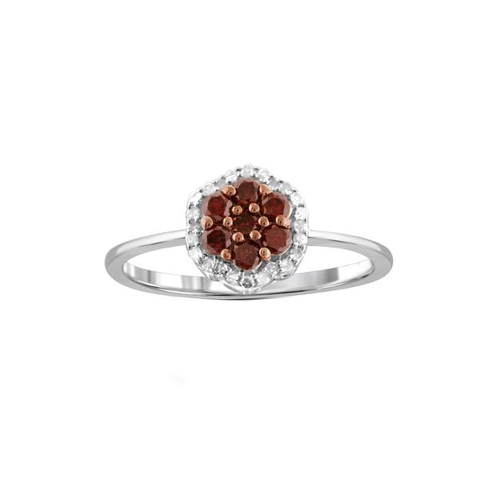 1/2 Ct. T.w. White & Color-enhanced Red Diamond Cluster Sterling Silver Ring