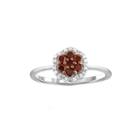 1/2 Ct. T.w. White & Color-enhanced Red Diamond Cluster Sterling Silver Ring