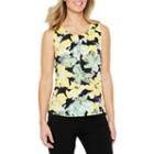 Black Label By Evan-picone Sleeveless Crew Neck Jersey Floral Blouse