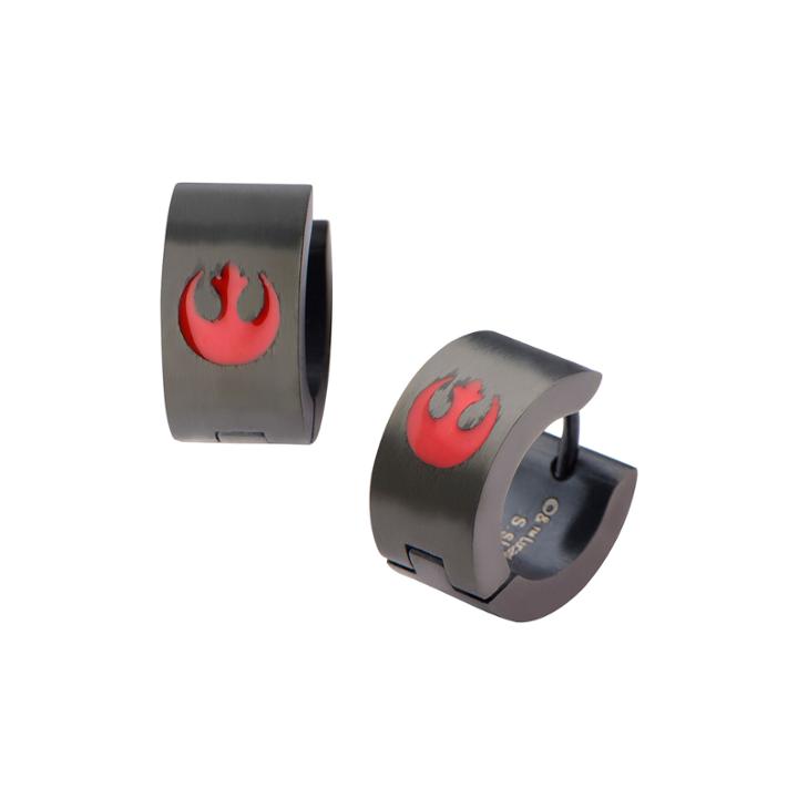Star Wars Black Stainless Steel And Enamel Rebel Logo Hoop Earrings