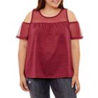 Self Esteem Short Sleeve Round Neck Knit Blouse-juniors Plus