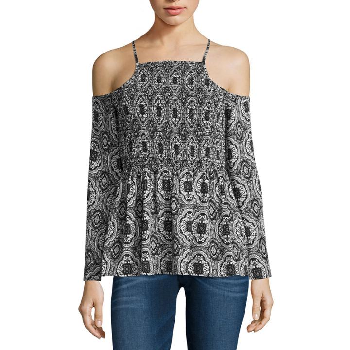 Decree Long Sleeve Square Neck Pattern Blouse-juniors