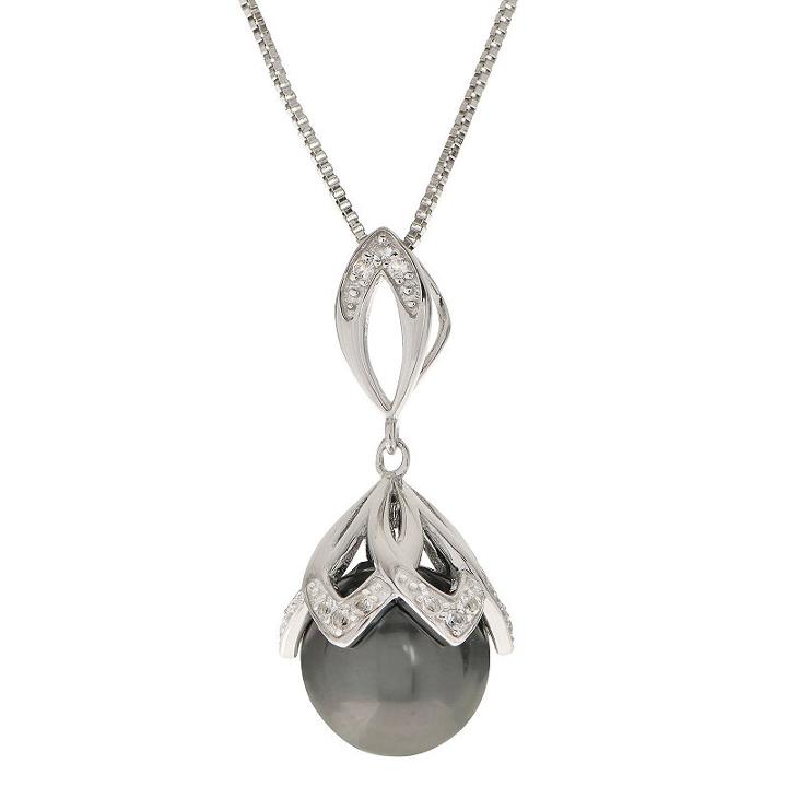 Womens Gray Pearl Sterling Silver Pendant Necklace