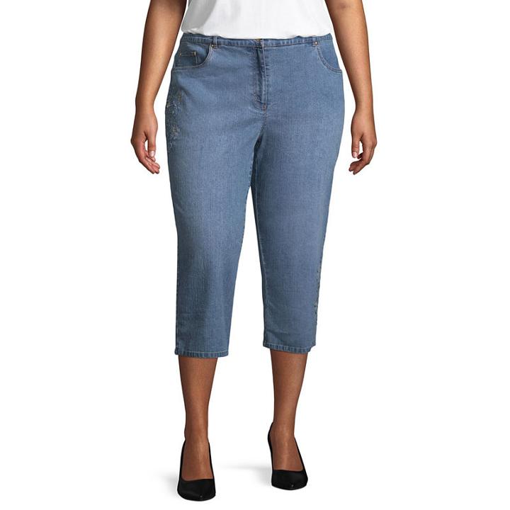 Lark Lane Play The Blues Embellished Stretch Denim Capri- Plus