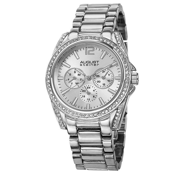 August Steiner Womens Silver Tone Strap Watch-as-8075ss