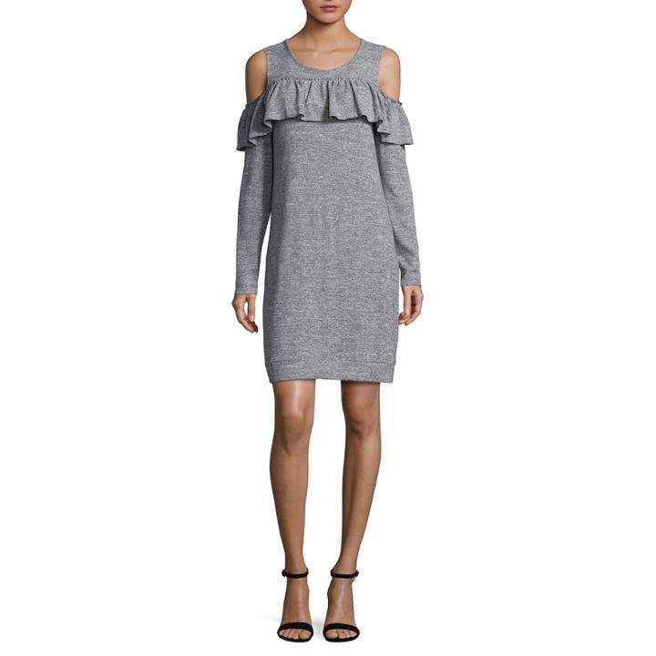 A.n.a Ruffle Cold Shoulder Sweatshirt Dress Long Sleeve Sweater Dress