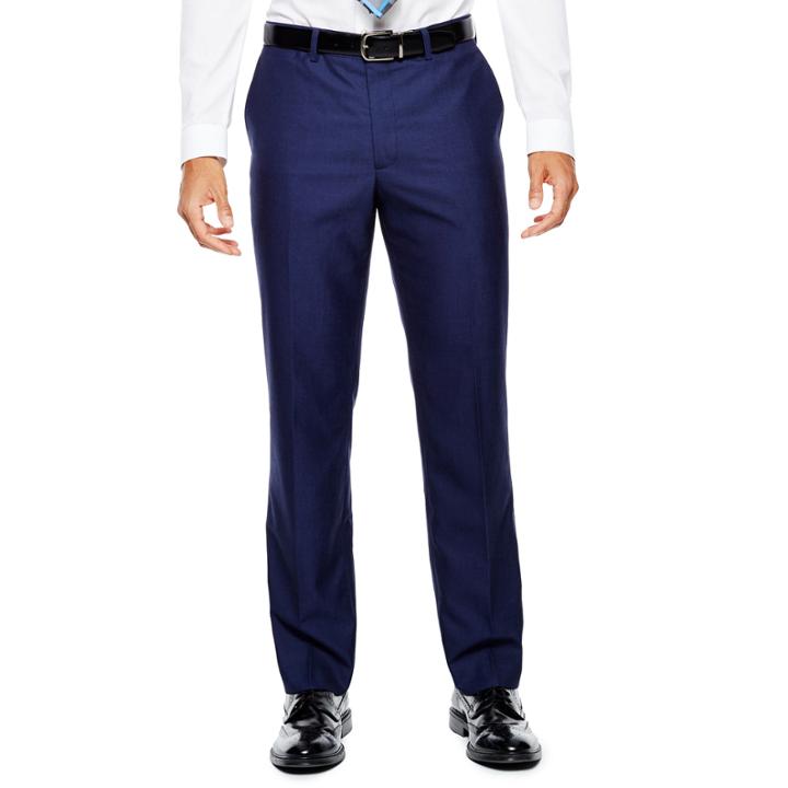 Jf J. Ferrar Blue End-on-end Flat-front Suit Pants - Slim Fit