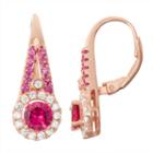 Lab-created Ruby & White Sapphire Diamond Accent 14k Rose Gold Over Silver Leverback Earrings