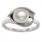 Womens 7mm Genuine White Cultured Freshwater Pearls Sterling Silver Cocktail Ring