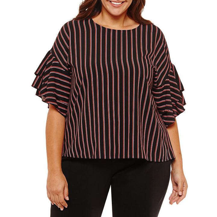 Worthington Tiered Sleeve Woven Blouse-plus