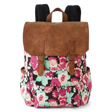 A D Sutton Print Cotton Vinyl Flap Zip Top Backpack