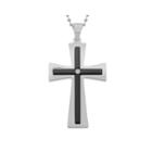 Mens Cubic Zirconia Two-tone Stainless Steel Double Layer Cross Pendant Necklace