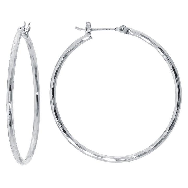 Sparkle Allure Silver Over Brass Diamond Cut Click Top Tube Brass Hoop Earrings