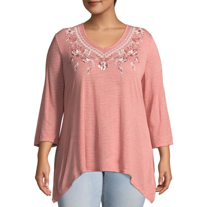 Unity World Wear 3/4 Sleeve V-neck Printed Embroidered Tunic-plus