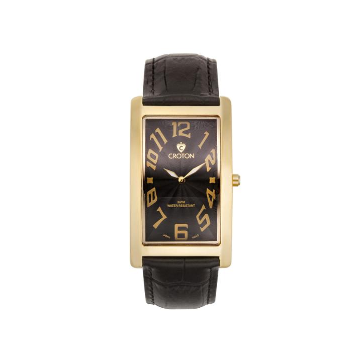 Croton Mens Black And Goldtone Rectangular Strap Watches