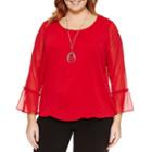 Alyx Long Bell Sleeve Woven Blouse With Necklace-plus