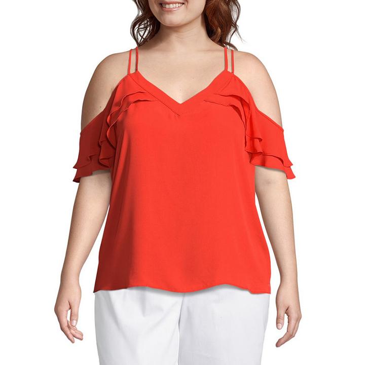 Worthington Short Sleeve V Neck Georgette Blouse - Plus